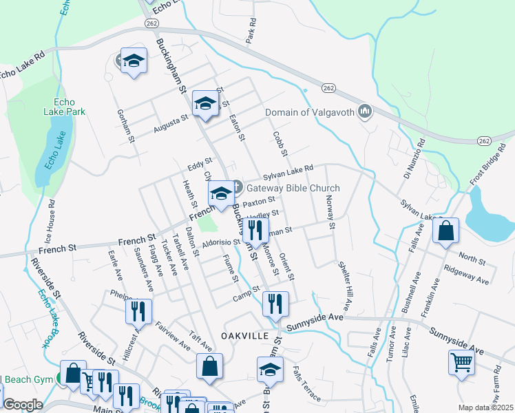 map of restaurants, bars, coffee shops, grocery stores, and more near 34 Paxton Street in Watertown