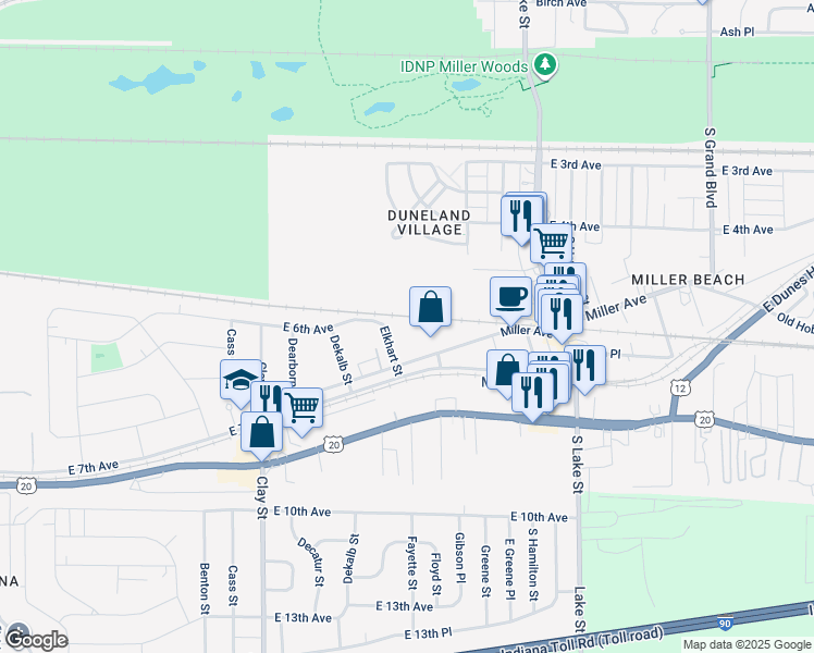 map of restaurants, bars, coffee shops, grocery stores, and more near 5320 East 6th Avenue in Gary