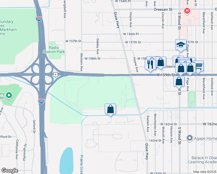 map of restaurants, bars, coffee shops, grocery stores, and more near 15940 Irving Avenue in Harvey