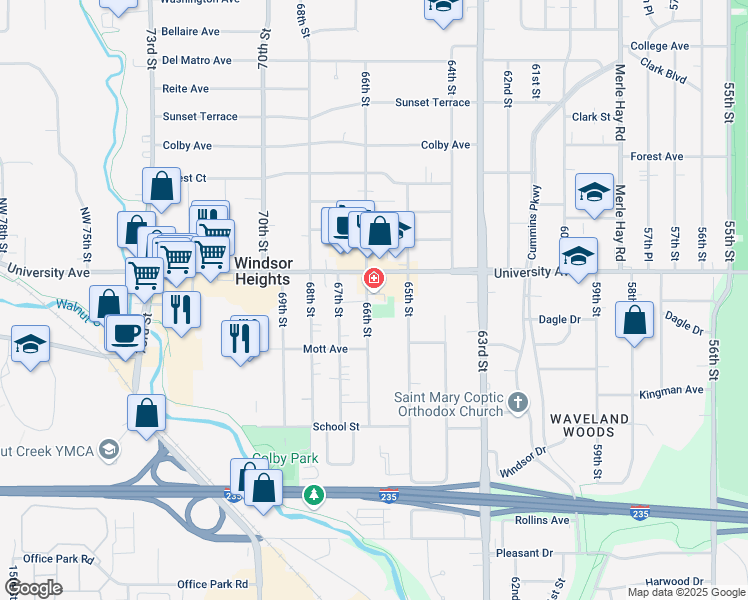 map of restaurants, bars, coffee shops, grocery stores, and more near in Windsor Heights