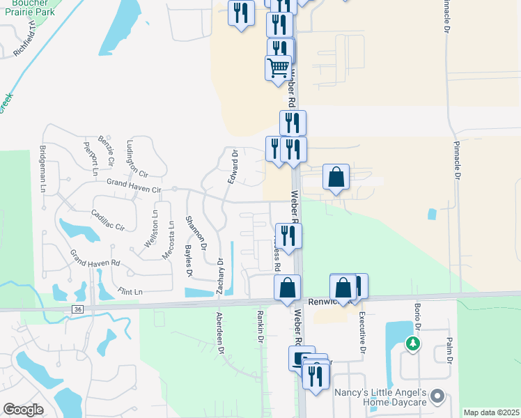 map of restaurants, bars, coffee shops, grocery stores, and more near 700 South Weber Road in Romeoville
