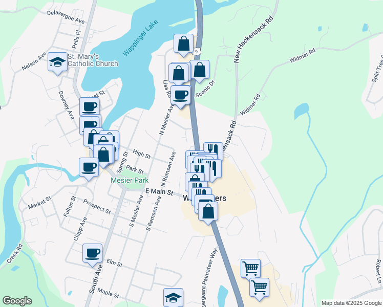 map of restaurants, bars, coffee shops, grocery stores, and more near 5 Colonial Drive in Wappingers Falls