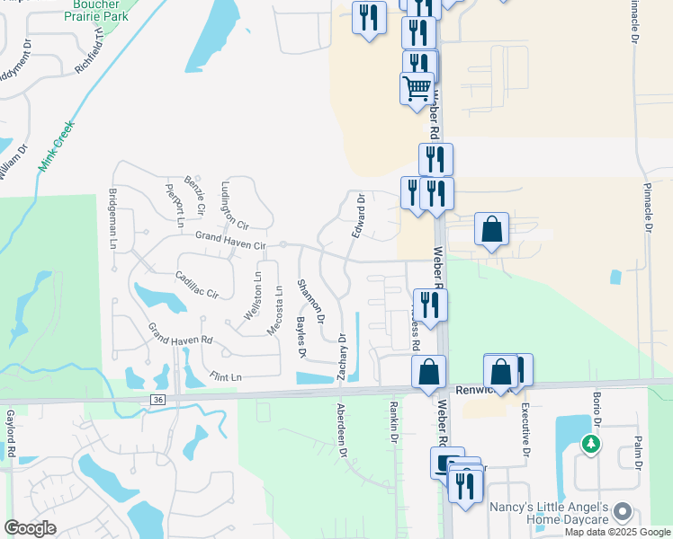 map of restaurants, bars, coffee shops, grocery stores, and more near 678 Edward Drive in Romeoville