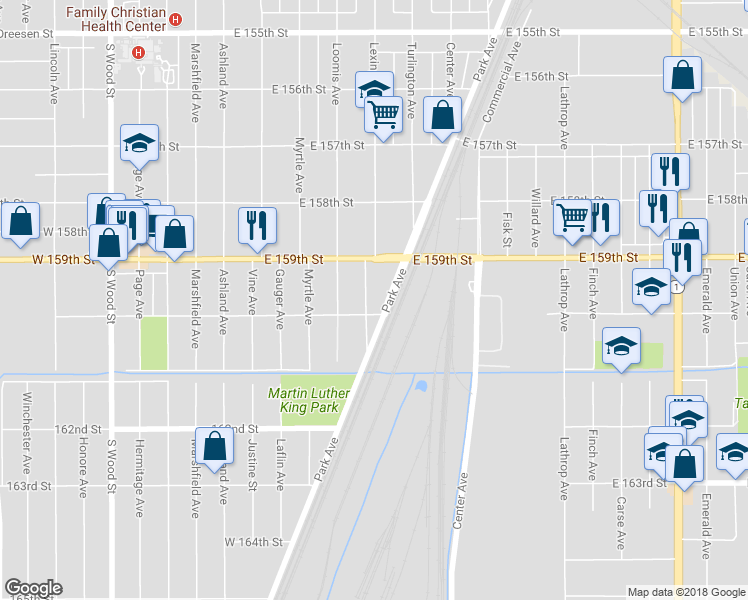 map of restaurants, bars, coffee shops, grocery stores, and more near 15939 Lexington Avenue in Harvey