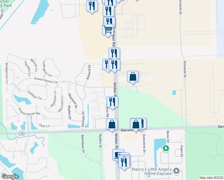 map of restaurants, bars, coffee shops, grocery stores, and more near 684 South Weber Road in Romeoville