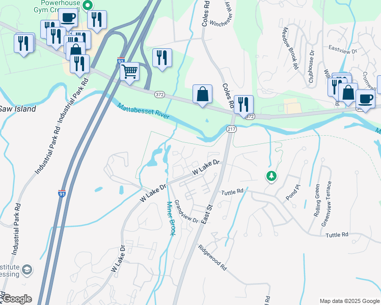 map of restaurants, bars, coffee shops, grocery stores, and more near 63 Trolley Crossing Lane in Middletown