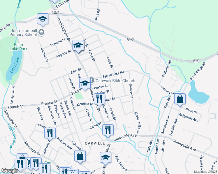 map of restaurants, bars, coffee shops, grocery stores, and more near 67 Hadley Street in Watertown