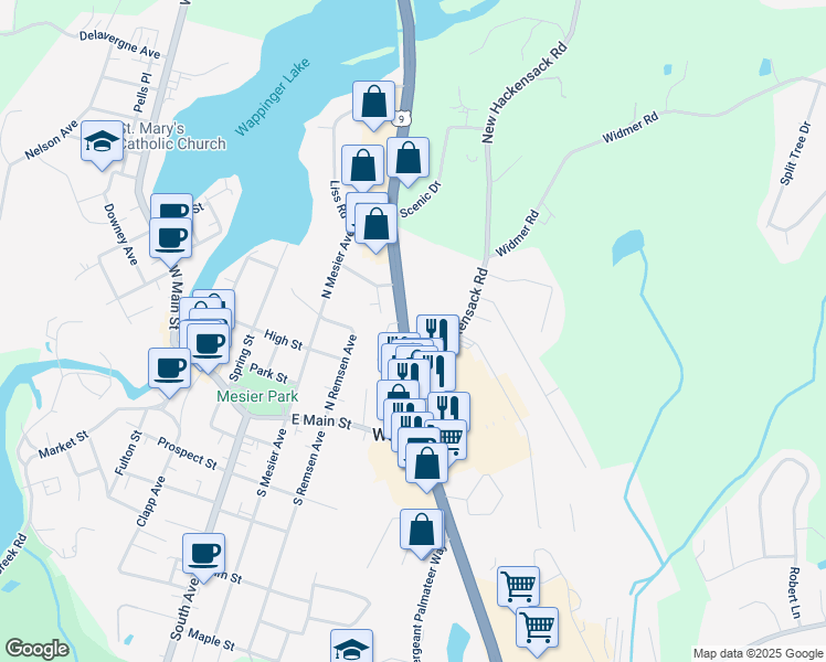 map of restaurants, bars, coffee shops, grocery stores, and more near 1622 U.S. 9 in Wappingers Falls