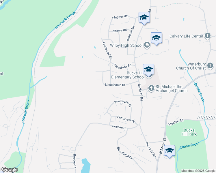 map of restaurants, bars, coffee shops, grocery stores, and more near 169 Lincolndale Drive in Waterbury