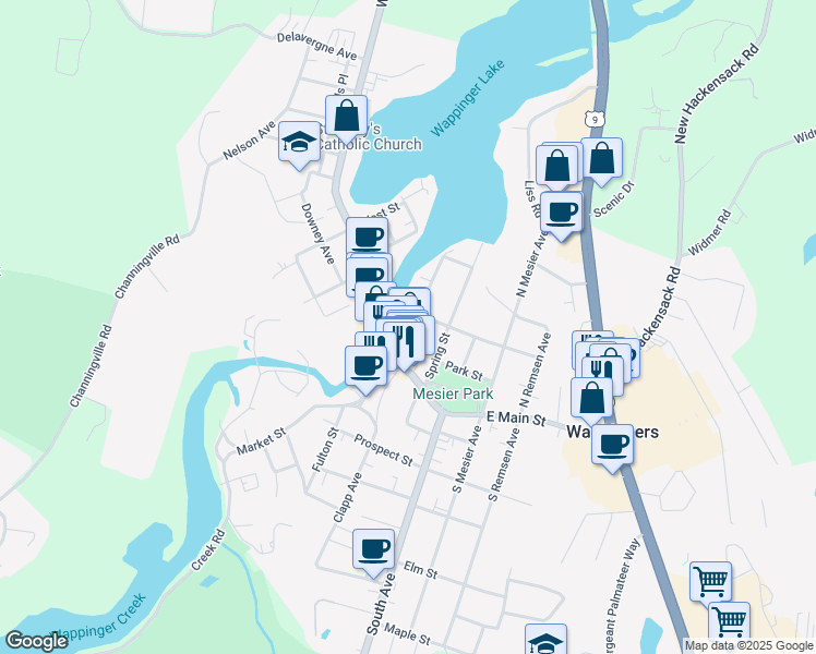 map of restaurants, bars, coffee shops, grocery stores, and more near 20 Mill Street in Wappingers Falls