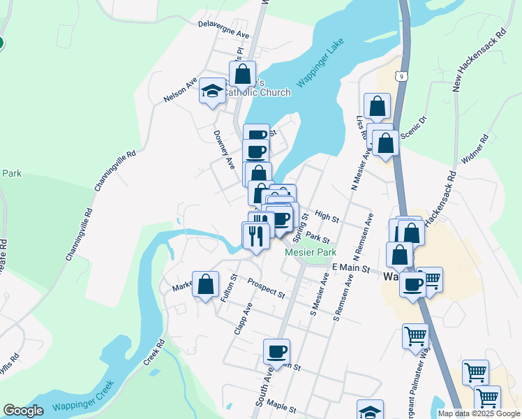 map of restaurants, bars, coffee shops, grocery stores, and more near 2672 West Main Street in Wappingers Falls
