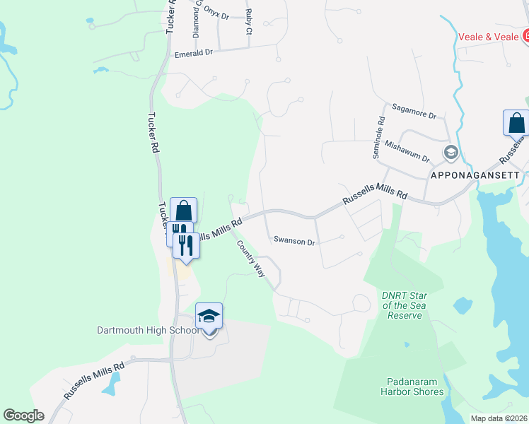 map of restaurants, bars, coffee shops, grocery stores, and more near 0 Jason Drive in Dartmouth