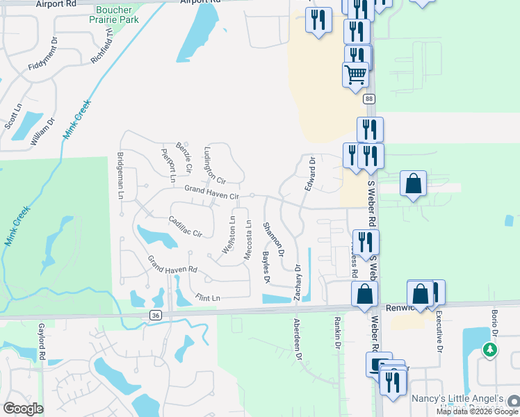 map of restaurants, bars, coffee shops, grocery stores, and more near 678 Shannon Drive in Romeoville