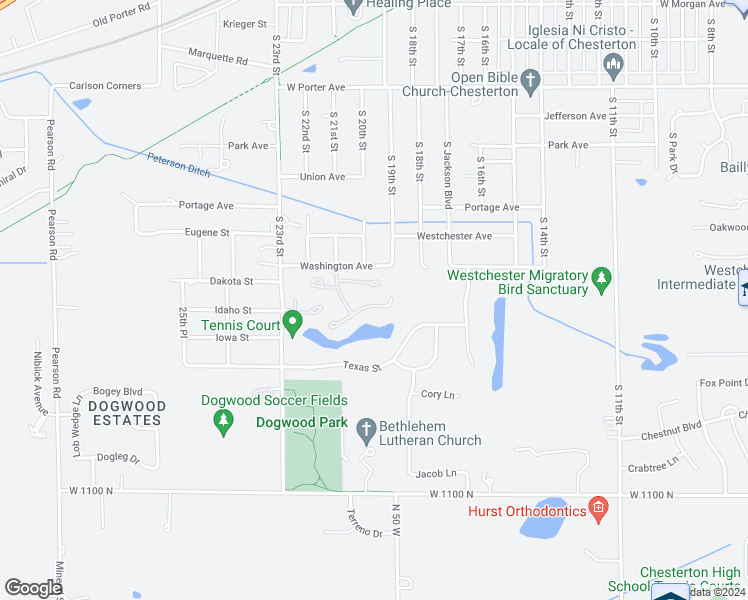 map of restaurants, bars, coffee shops, grocery stores, and more near 1952 David Drive in Chesterton