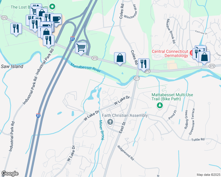 map of restaurants, bars, coffee shops, grocery stores, and more near 111 Trolley Crossing Lane in Middletown