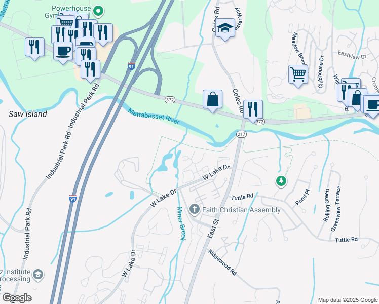 map of restaurants, bars, coffee shops, grocery stores, and more near 111 Trolley Crossing Lane in Middletown