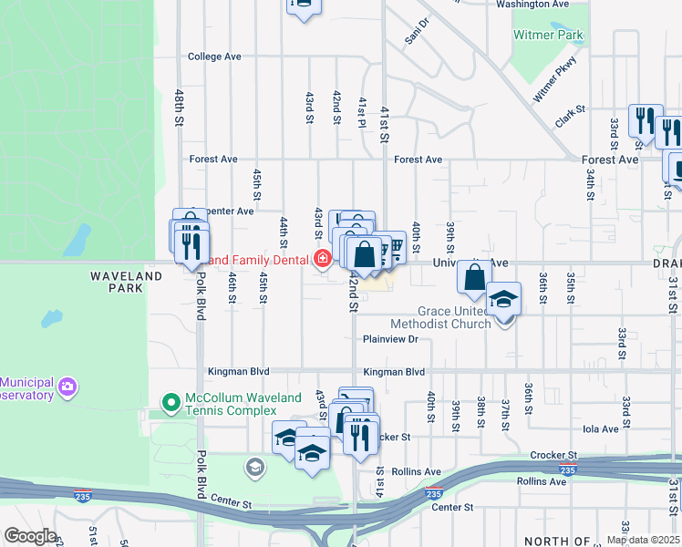 map of restaurants, bars, coffee shops, grocery stores, and more near in Des Moines
