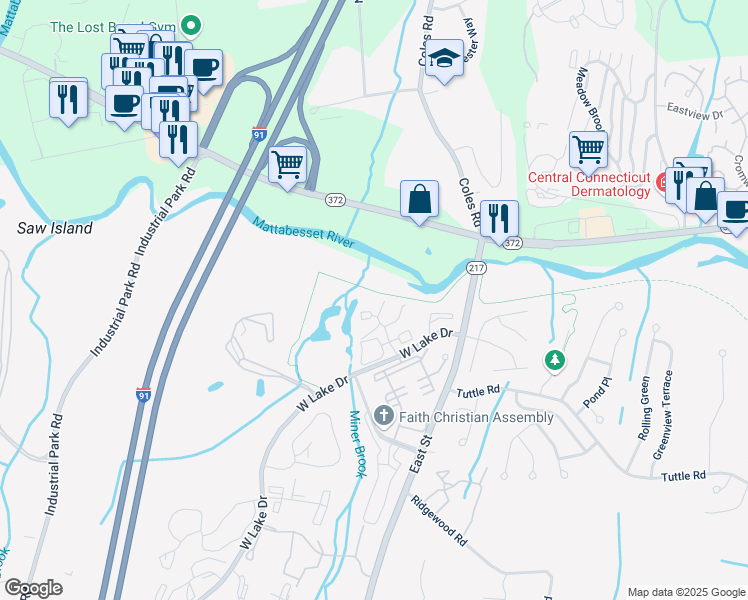 map of restaurants, bars, coffee shops, grocery stores, and more near 111 Trolley Crossing Lane in Middletown