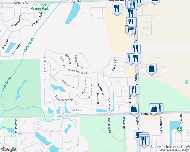 map of restaurants, bars, coffee shops, grocery stores, and more near 683 Shannon Drive in Romeoville