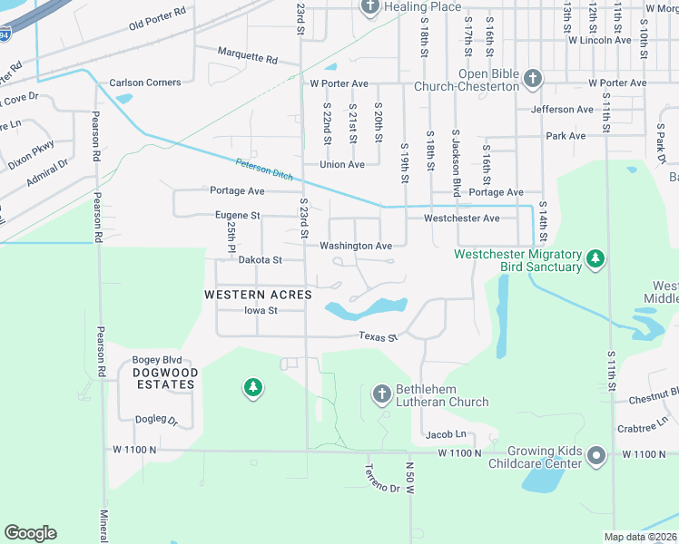 map of restaurants, bars, coffee shops, grocery stores, and more near 2101 Dogwood Lane in Chesterton