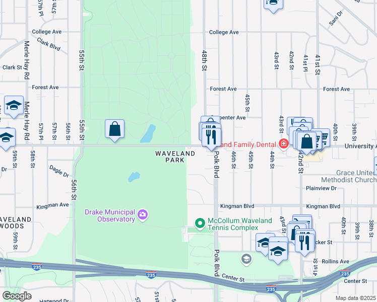 map of restaurants, bars, coffee shops, grocery stores, and more near 4900 University Avenue in Des Moines