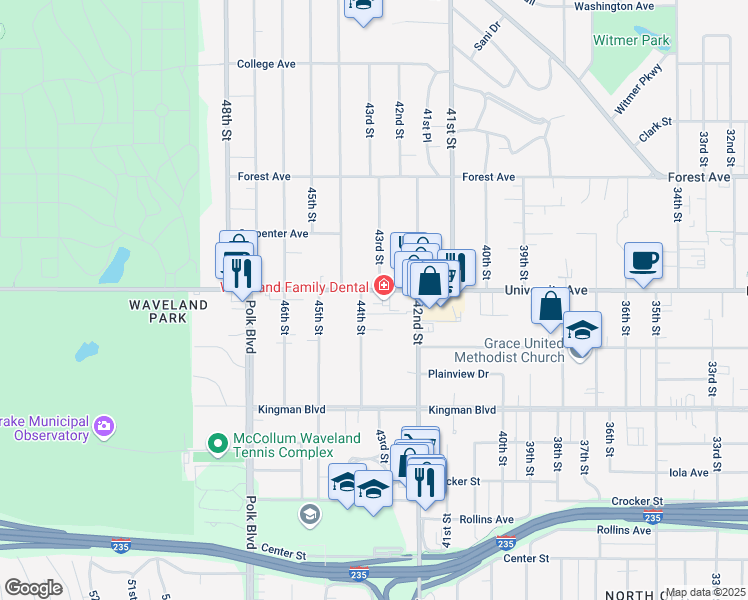 map of restaurants, bars, coffee shops, grocery stores, and more near 4314 University Avenue in Des Moines