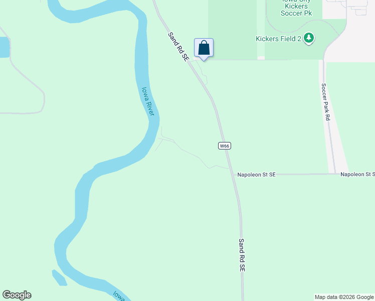 map of restaurants, bars, coffee shops, grocery stores, and more near 4591 Sand Road Southeast in Iowa City