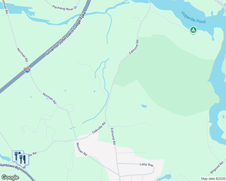 map of restaurants, bars, coffee shops, grocery stores, and more near 2-98 Dudek Road in Griswold