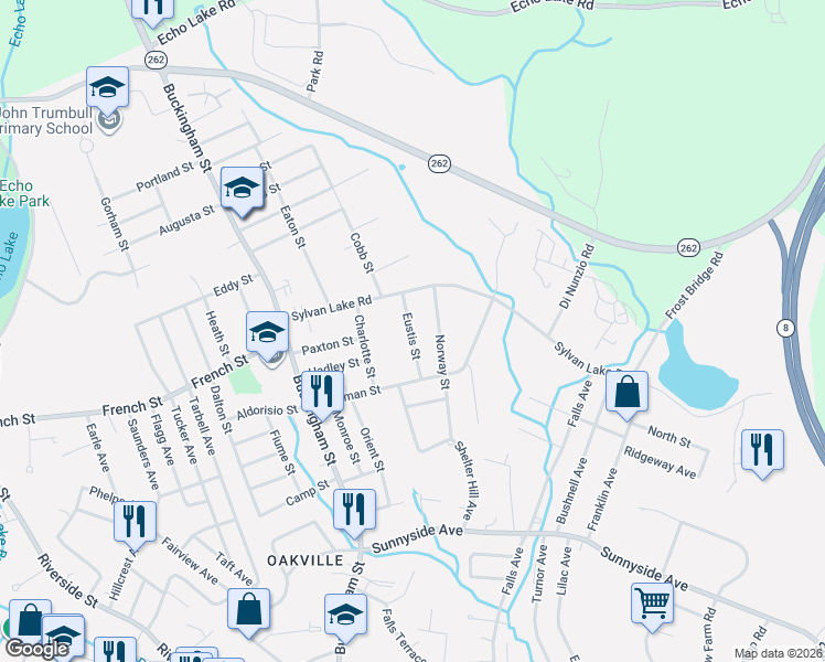 map of restaurants, bars, coffee shops, grocery stores, and more near 78 Eustis Street in Watertown