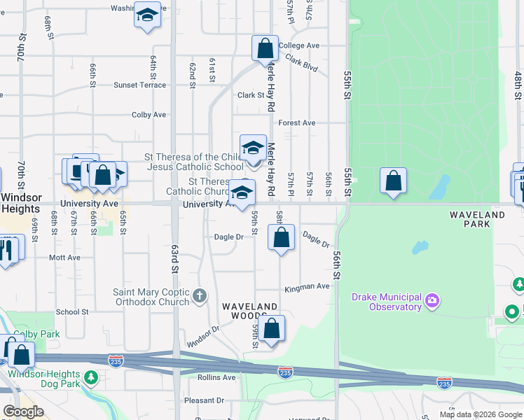 map of restaurants, bars, coffee shops, grocery stores, and more near 1145 59th Street in Des Moines