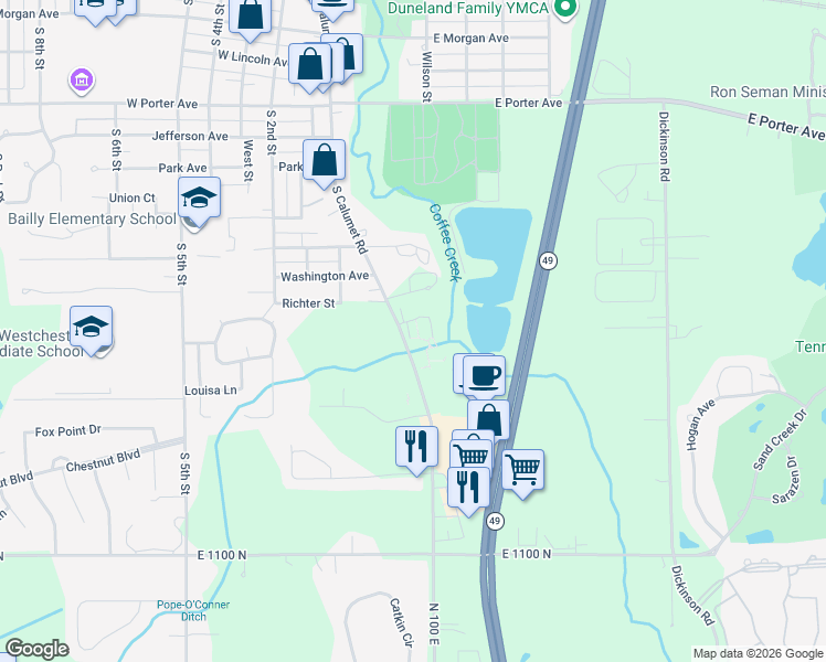 map of restaurants, bars, coffee shops, grocery stores, and more near 5A Abbey Lane in Chesterton