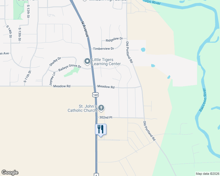 map of restaurants, bars, coffee shops, grocery stores, and more near 613 Meadow Road in Adel
