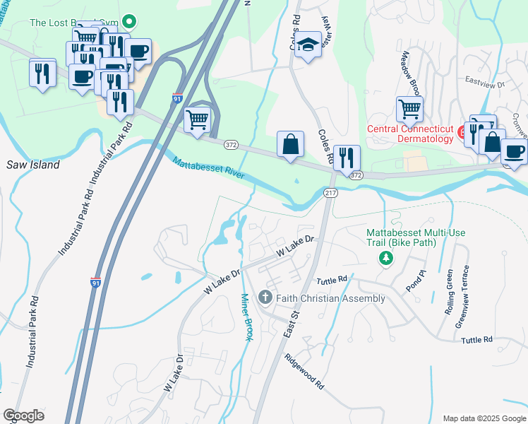 map of restaurants, bars, coffee shops, grocery stores, and more near 168 Trolley Crossing Lane in Middletown