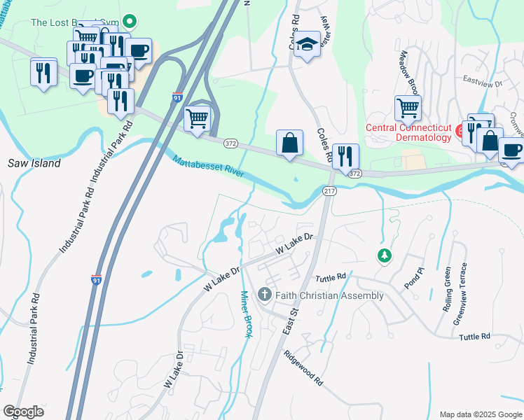 map of restaurants, bars, coffee shops, grocery stores, and more near 174 Trolley Crossing Lane in Middletown
