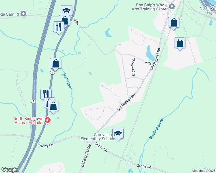 map of restaurants, bars, coffee shops, grocery stores, and more near 15 Caddy Rock Road in North Kingstown