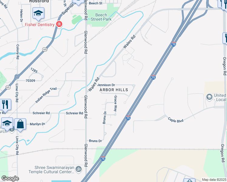 map of restaurants, bars, coffee shops, grocery stores, and more near 931 Orchard Drive in Rossford