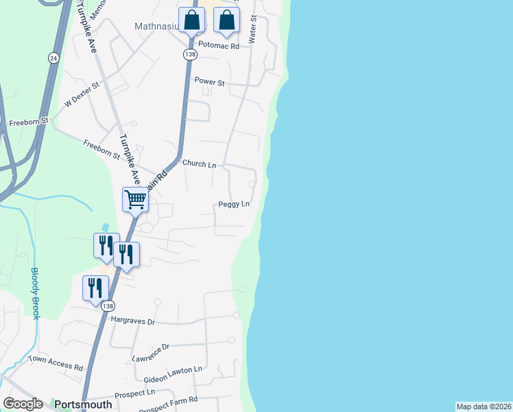 map of restaurants, bars, coffee shops, grocery stores, and more near 206 Immokolee Drive in Portsmouth