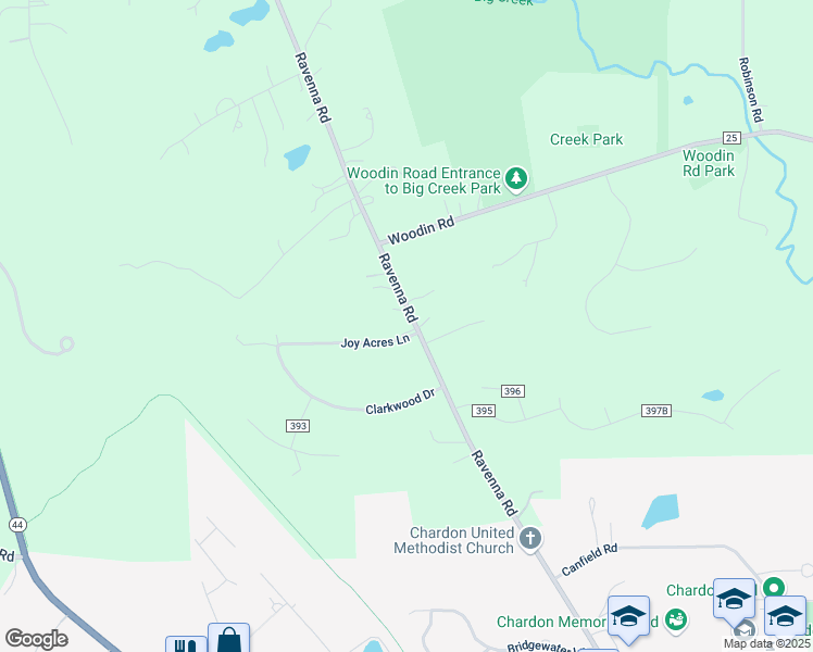 map of restaurants, bars, coffee shops, grocery stores, and more near 9990 Ravenna Road in Chardon