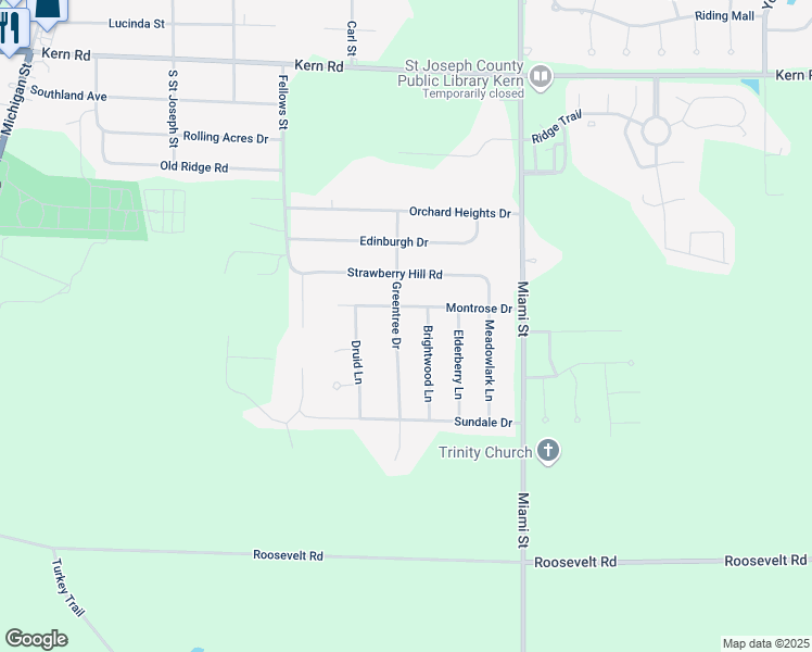 map of restaurants, bars, coffee shops, grocery stores, and more near 61356-61398 Greentree Drive in South Bend