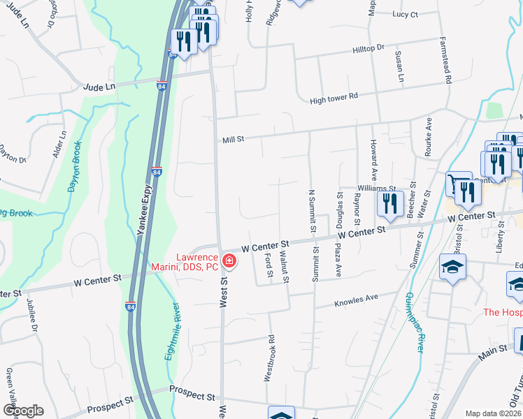 map of restaurants, bars, coffee shops, grocery stores, and more near 80 Autran Avenue in Southington