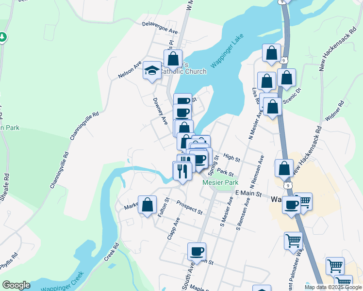 map of restaurants, bars, coffee shops, grocery stores, and more near 2694 West Main Street in Wappingers Falls