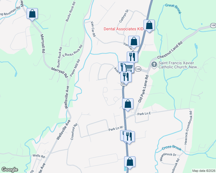 map of restaurants, bars, coffee shops, grocery stores, and more near 7 Paget Lane in New Milford