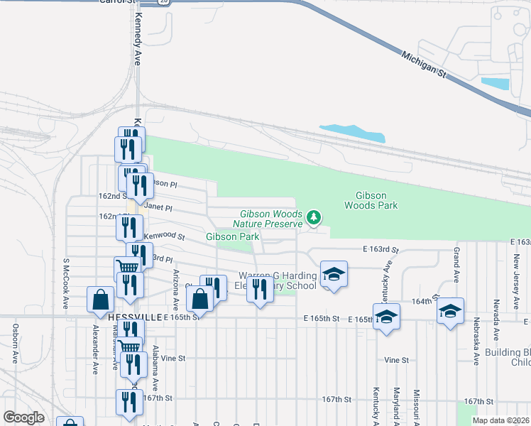 map of restaurants, bars, coffee shops, grocery stores, and more near 3015-3157 Crane Place in Hammond