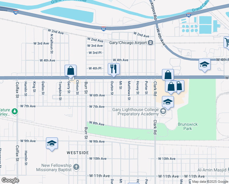 map of restaurants, bars, coffee shops, grocery stores, and more near 532 Mount Street in Gary