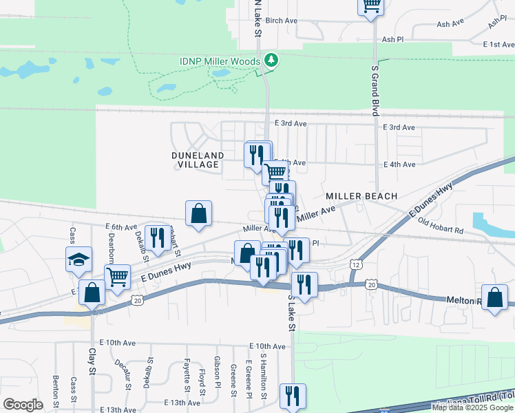 map of restaurants, bars, coffee shops, grocery stores, and more near 5736 East 6th Avenue in Gary