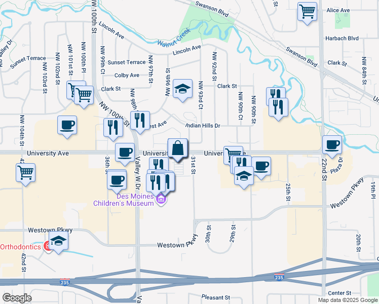 map of restaurants, bars, coffee shops, grocery stores, and more near 9378 Carpenter Avenue in Clive