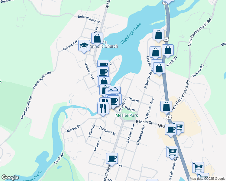 map of restaurants, bars, coffee shops, grocery stores, and more near 31 Mill Street in Wappingers Falls
