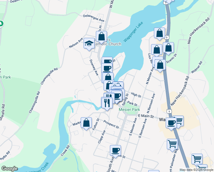 map of restaurants, bars, coffee shops, grocery stores, and more near 2694 West Main Street in Wappingers Falls