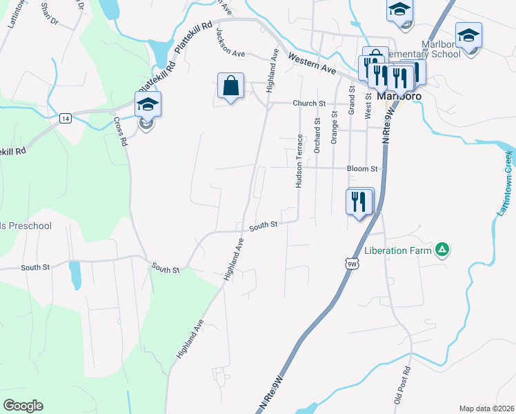 map of restaurants, bars, coffee shops, grocery stores, and more near 30 Hudson Circle in Marlboro