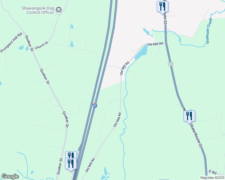 map of restaurants, bars, coffee shops, grocery stores, and more near 125 Old Mill Road in Wallkill